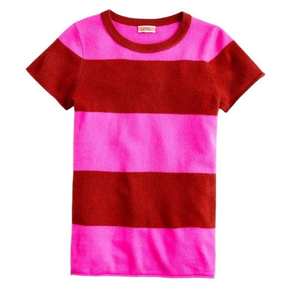 J Crew Short-sleeve cashmere T-shirt in rugby stripe - Main Image